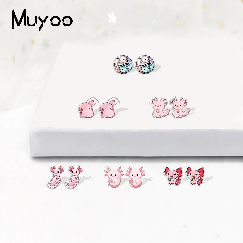 2022 New Arrival Fashion Cute Pink Animals Axolotl Cute Animal Handcraft Epoxy Acrylic Stud Earrings 