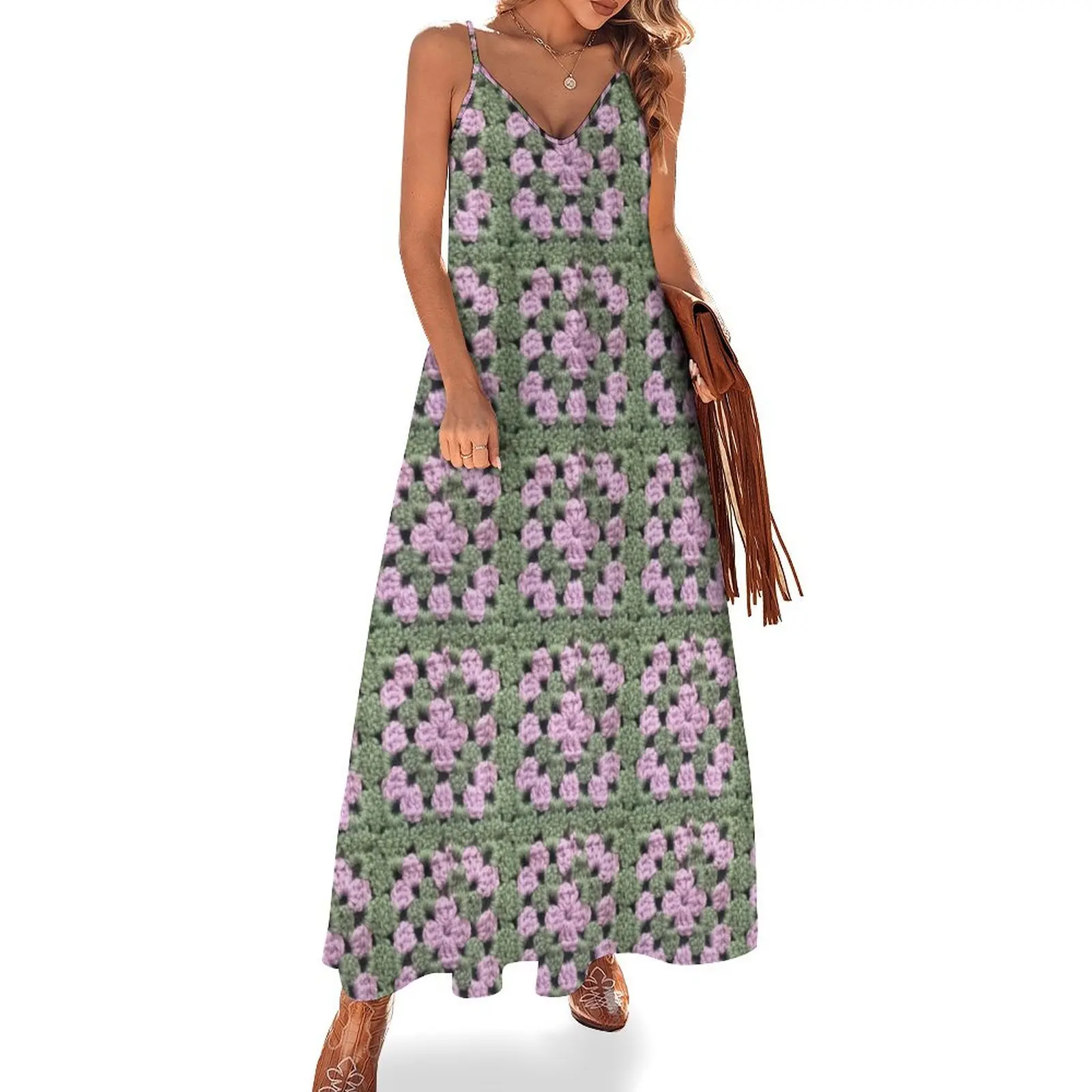 

Eucalyptus and lavender granny square Sleeveless Dress Women's summer long dress Summer dresses for women Dress
