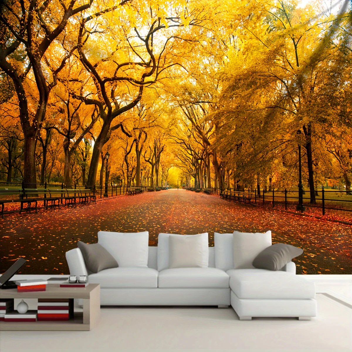 نسيج مسار الخريف الذهبي، لوحة فنية جدارية لمناظر الخريف النابضة بالحياة، ديكور كبير لغرفة المعيشة أو غرفة النوم، جلب الدفء إلى مساحةك
