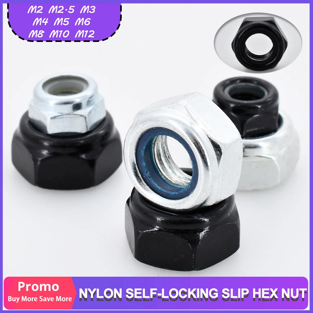 DIN985 304 Stainless Steel Nylon Lock Nut Hex Nylon Insert Self-lock Nuts M3 M4 M5 M6 M8 M10 M12 Hexagon Nylon Inserts Lock Nuts