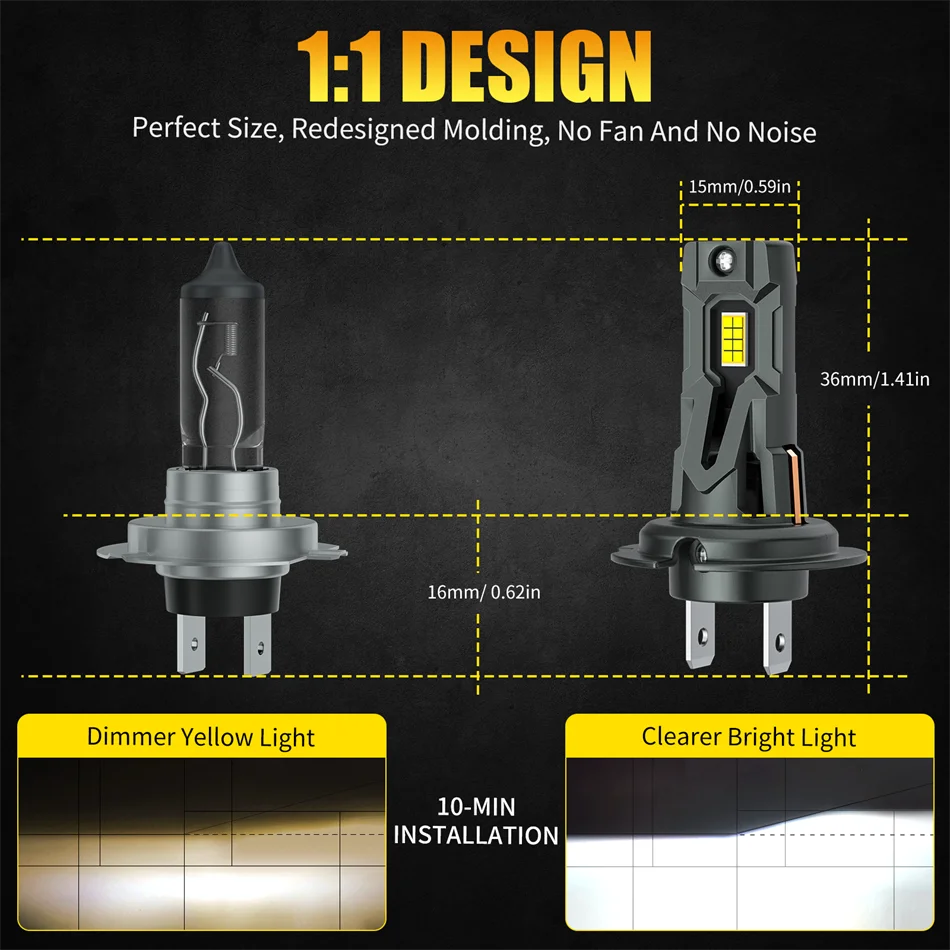 AILEO 2Pcs Led Lights 20000Lm 90W H7 High Quality CSP Headlight Bulb For Car 6500K White Day Running Automobile Lamp Plug&Play view 5