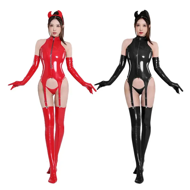 

Womens Erotic Pu Leather Bodysuit Cupless Crotchless Teddy Lingerie Sexy Wetlook Clubwear Latex Catsuit Fetish Teddies Costume