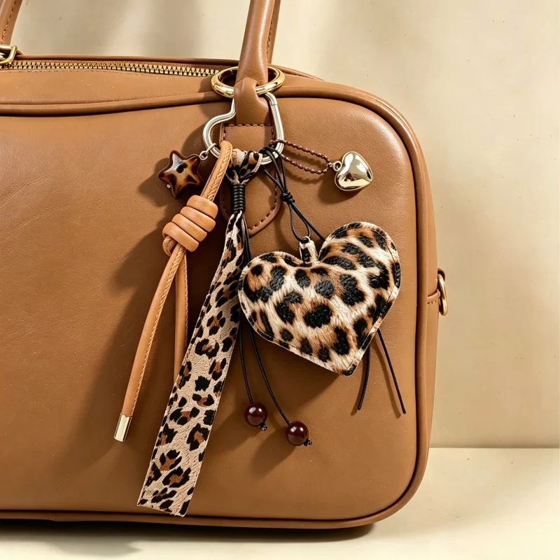 INS Bag Key Chain Leopard Print Star Phone Pendant Chain Heart Charm Strap Braided Rope Hanging Decors Jewelry Gift Decoration
