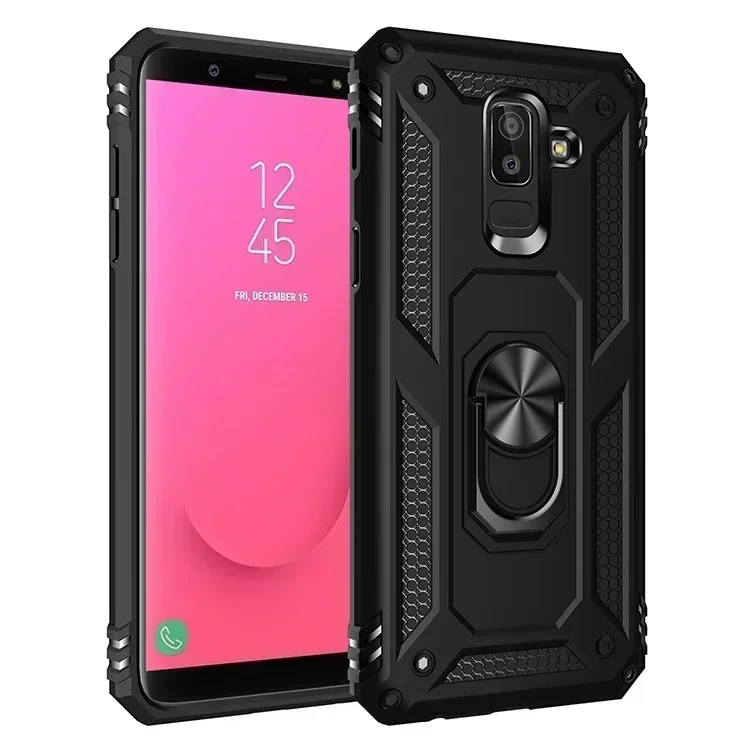 Estojo anti-choque para samsung galaxy j8 2018, j4, j6 plus, a6, a7, a8 plus 2018, com porta-anéis