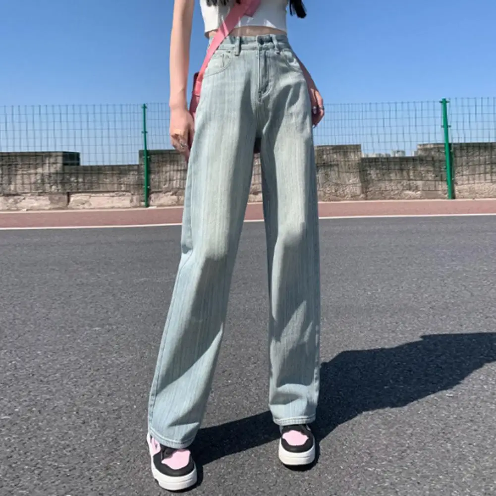 

Women Pants Striped Wide Leg Jeans with High Waist Multi Pockets for Streetwear Pants Long Trousers Fall