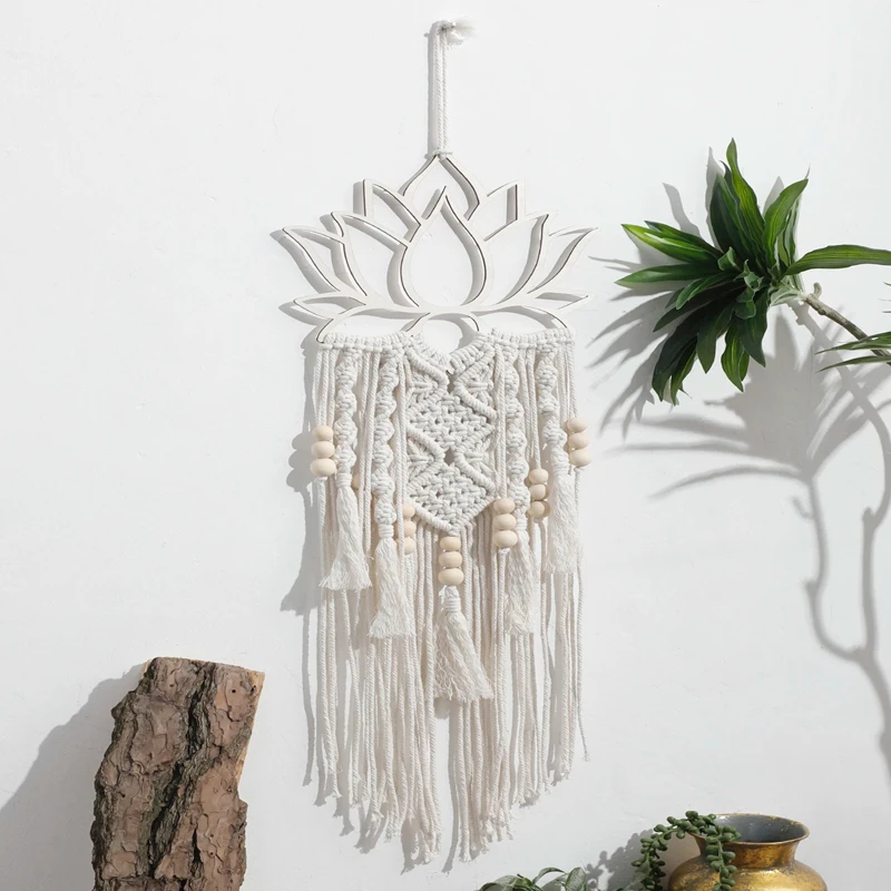 

Lotus Macrame Wall Hanging Boho Macrame Dream Catcher Large Craft Ornament for Dorm Home Bedroom Apartment Room Decoration Gift