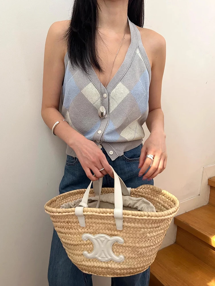 

Liangliang Design Sensation Summer New Vintage School Sle Color Blo Bal Knitted Vest Women's Ne Hanging Diamond Pa...