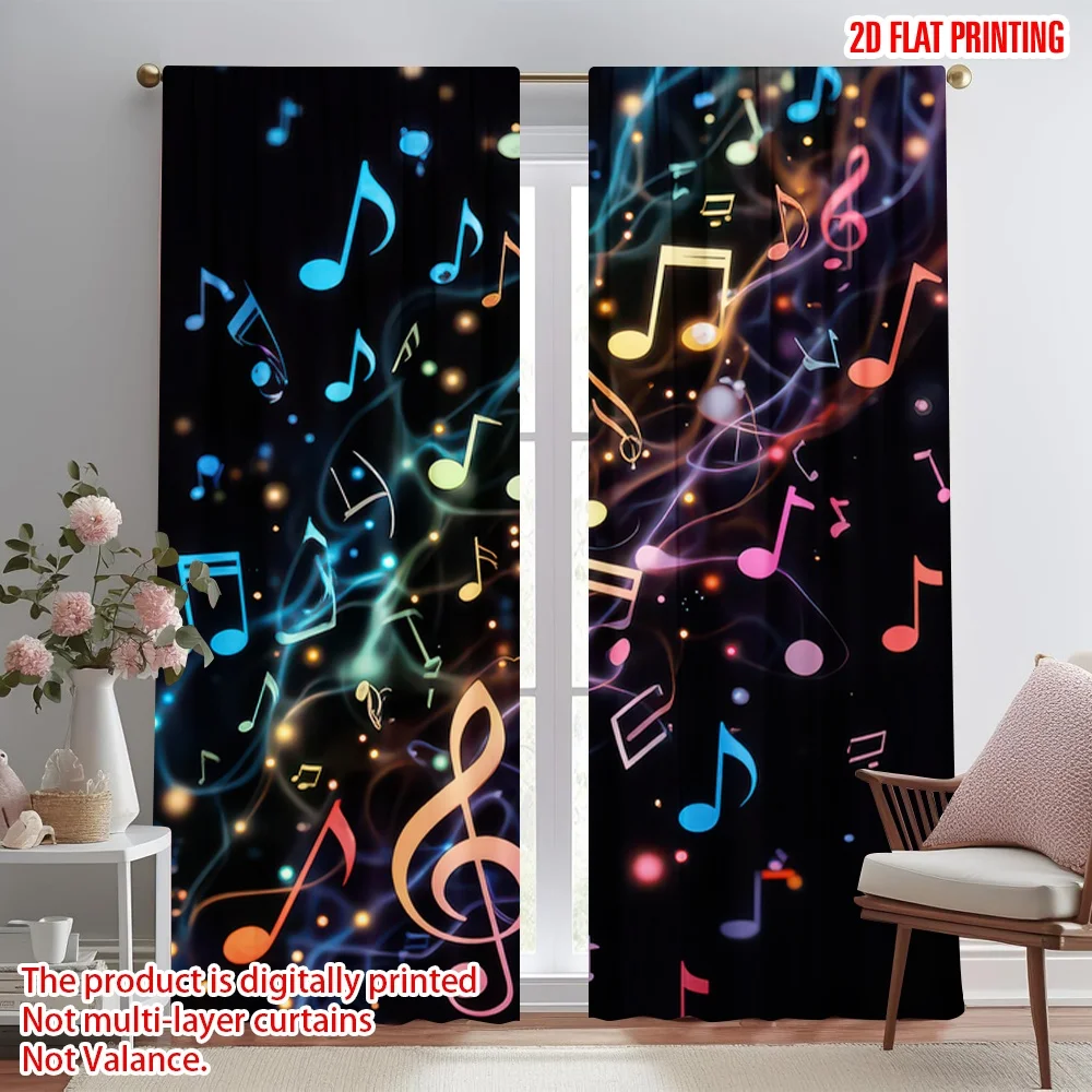

2D flat printing 2pcs Party Curtain Colorful Musical Notes(3) Digital Printed Polyester Drapes Festive Curtains for Indoor
