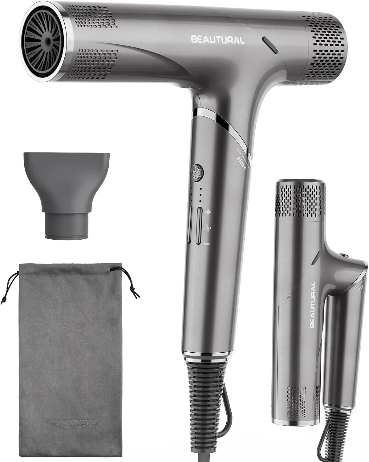 Travel Hair Dryer, Foldable High-Speed 1600W Dual Voltage, Gray