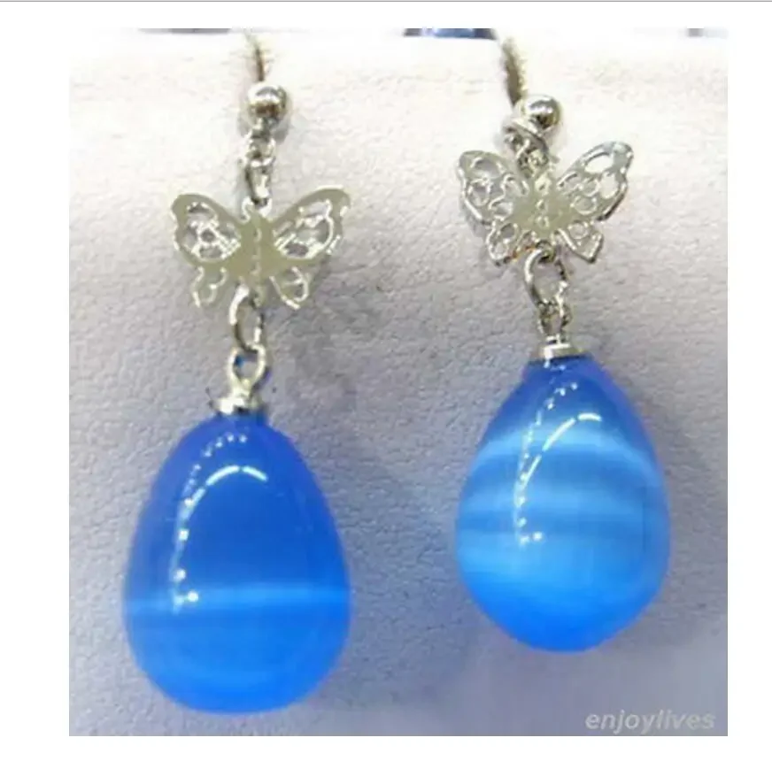 

Fashion jewelry Blue Opal Drop White Plated Butterfly Earrings -Bride jewelry