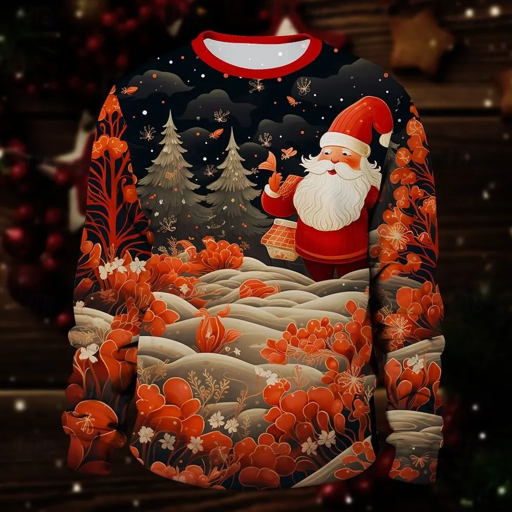 

3D Printed Santa Clause Graphic Men's O-Neck Sweatshirt Autumn Winter Casual Comfortable Long Sleeve Tops Festival Party Clothes