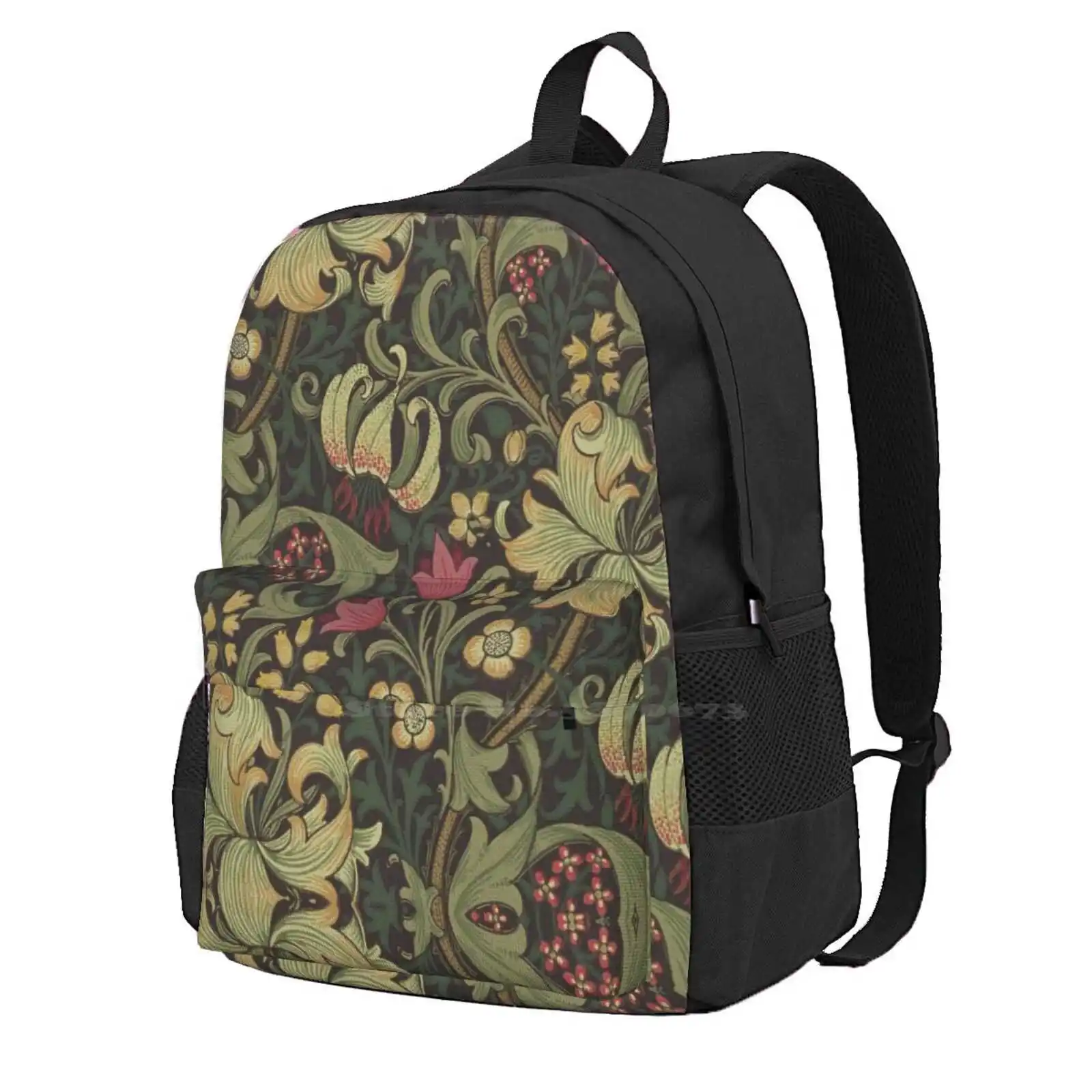 William Morris Golden Lily Charcoal Black Olive Floral Pattern Hot Sale Backpack Fashion Bags Flowers Art Nouveau Botanical