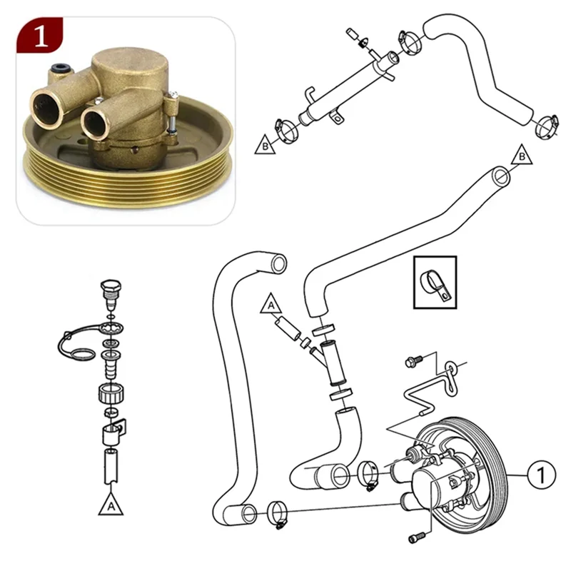 3812519 Raw Sea Impeller Water Pump with Serpentine Pulley for Volvo Penta V6 V8 4.3 5.0 5.7 21212799