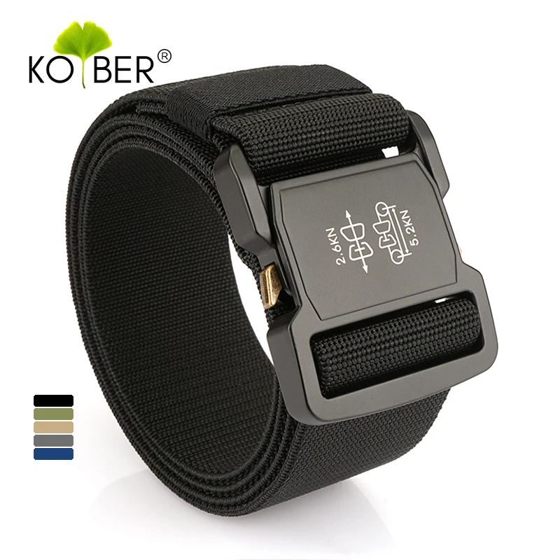 KOLBER 5cm Elastic Belt Men Aluminum Alloy Quick Release Buckle Tactical Outdoor Casual Belt 2 inch Hiking Stretch Girdle Male