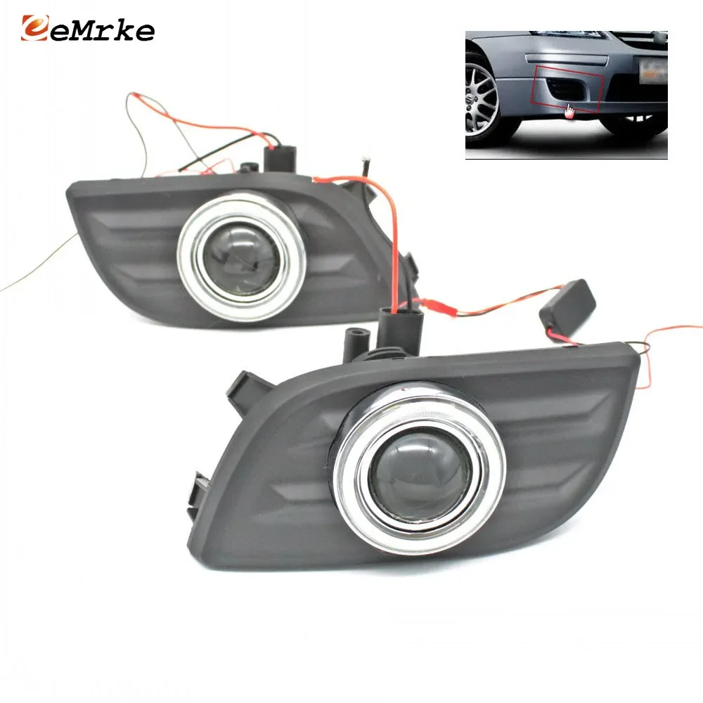 EEMRKE Fog Lights + LED Angel Eyes DRL For Suzuki Aerio Liana 2005 2006 2007 Daytime Running Lights H3 55W Halogen Cut-line Lens