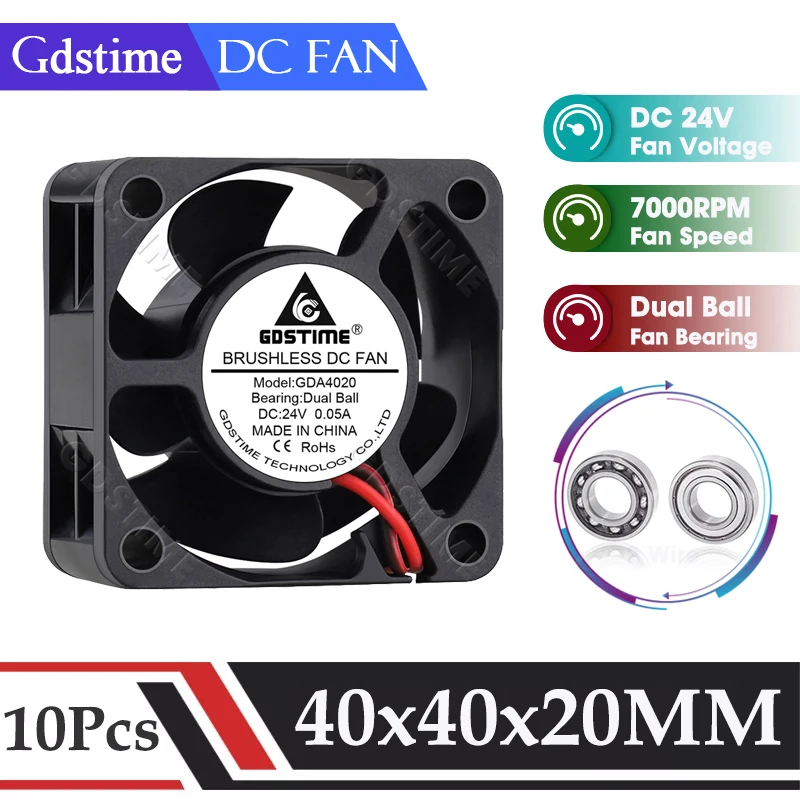

10Pcs/Lot Gdstime 4020 Fan 24V CPU Case Fan 40x40x20MM Ball Bearing Fan 4CM Mini Axial Fan for 3D Printer Part&Computer Cooling