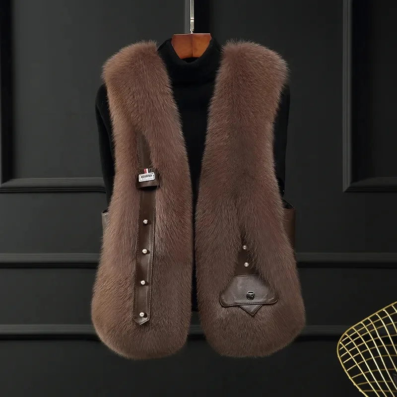 

High-Quality Vest Coat Woman 2024 Autumn Winter New Imitation Fox Fur Sleeveless Jacket Wool Tank Top Fashion Waistcoat Female