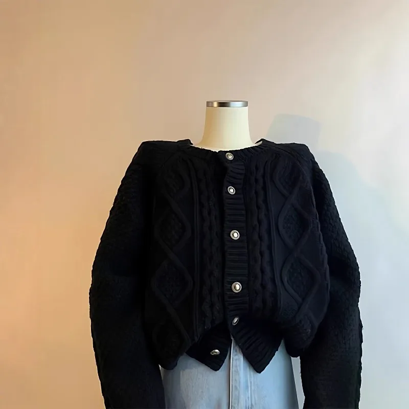 

Thiened Loose Casual Faion Lazy Knitted Open Cardigan Autumn Winter Large Size 35kg plus Size Women's Vintage Twist Sweater