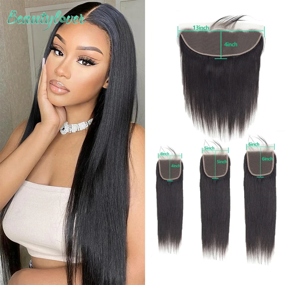 13x4 Human Hair Lace Frontal Only Transparent Lace 4x4 6x6 5x5 Lace Closure 24 Inch Human Hair Brazilian Straight For Women