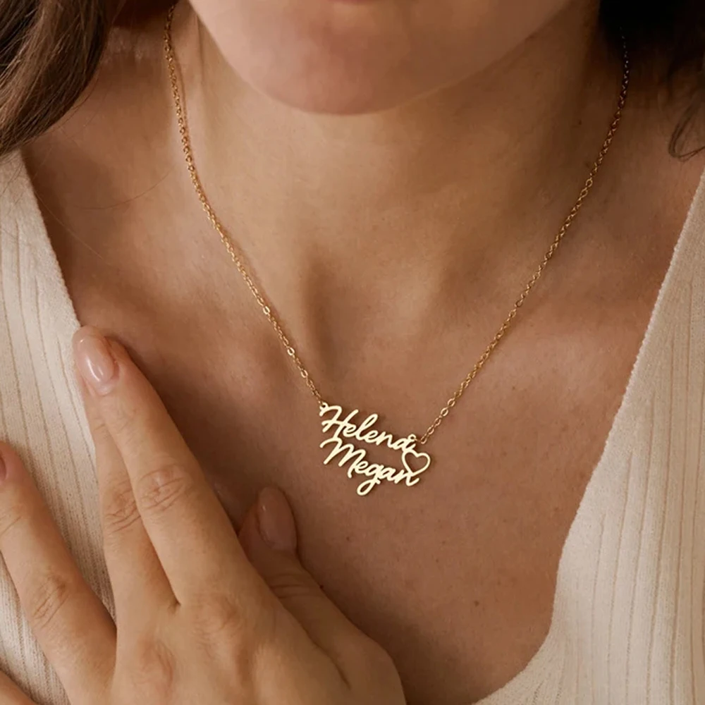 Custom  Necklace Cute Font Name Necklace Two Names Love Necklace Exquisite Birthday Gift Women's Necklace Combination Necklace