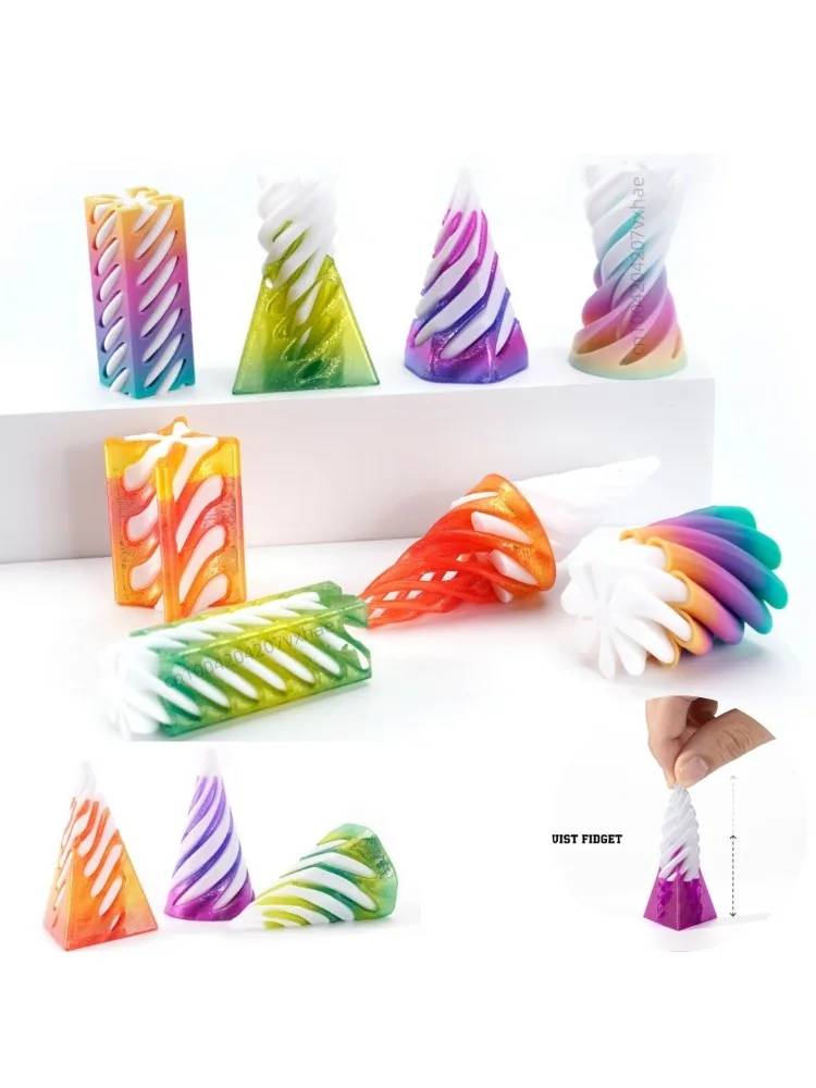 Vis hélicoïdale imprimée en 3D, jouets rotatifs, outil de réduction du Stress, Sculpture de passage pyramide, cône en spirale, ornements, décoration de la maison