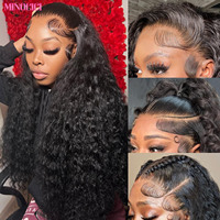 Deep Cury HD Transparent Lace Frontal Wig Natural Black 30Inch 200% Density 13x6 Deep Wave Lace Front Wig Human Hair Pre Plucked