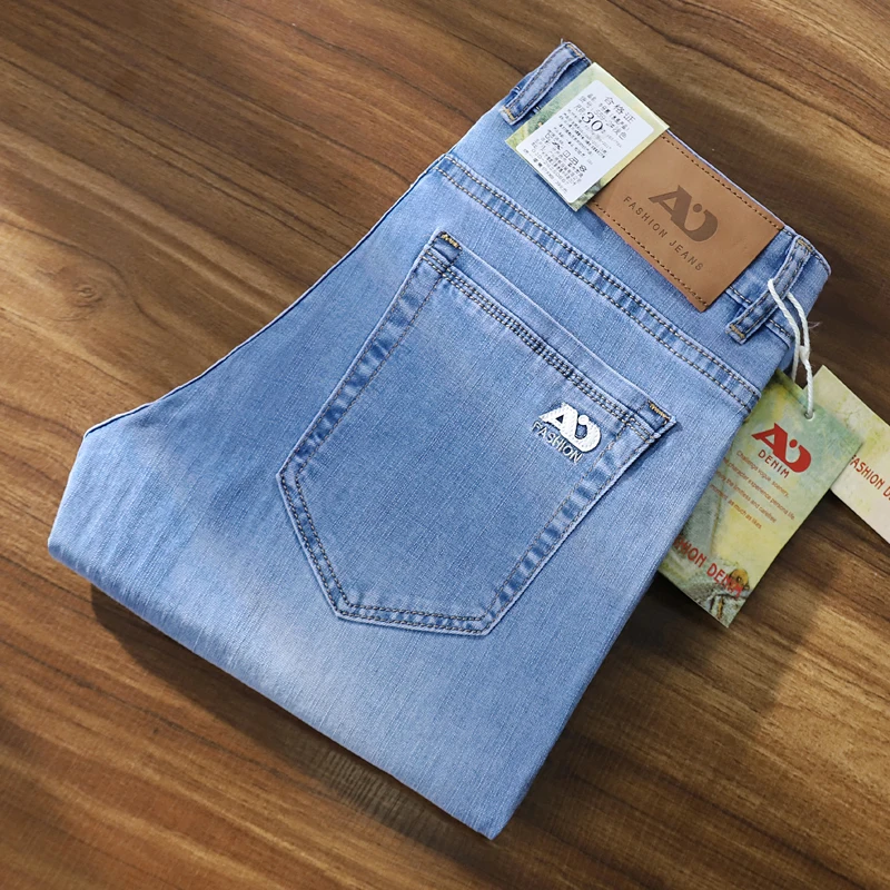 New Business Jeans Men's Casual Straight Stretch Classic Fashion Trousers Blue Smoke Gray Work Denim Pants Male Brand Clothes