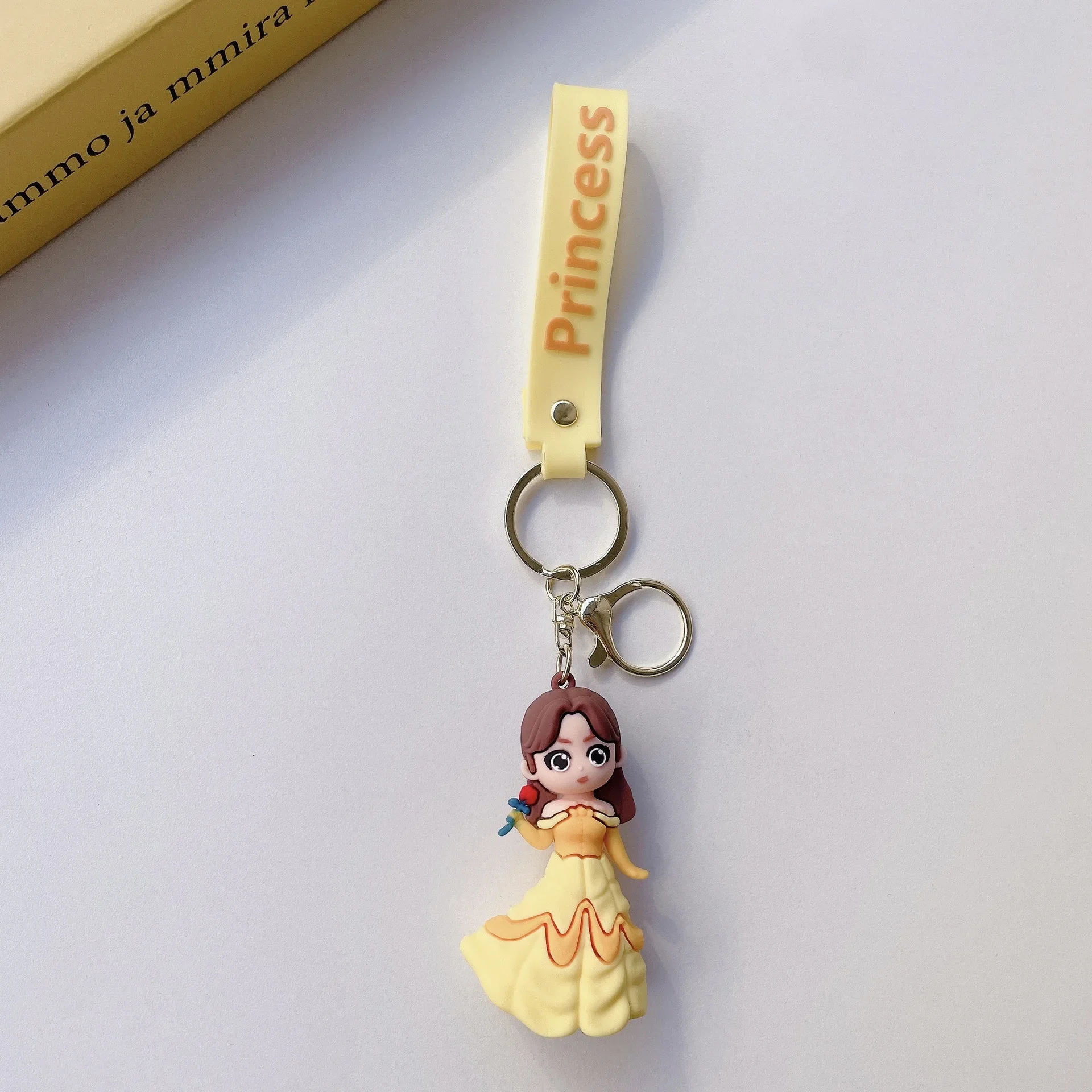 Disney Beauty and The Beast Princess Belle Lovely Keychain Bag Car Key Chain Ring Holder Charms Gift for Women Men Fans Keyrings