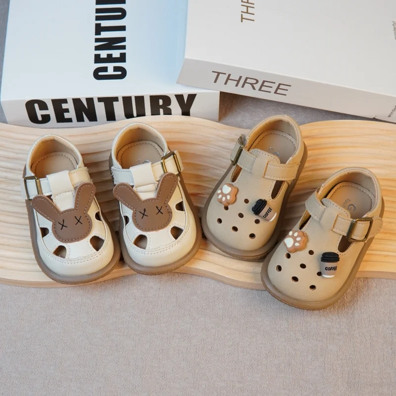 

Дышащие сандалии Baotou для мальчиков и девочек, новинка 2023 года, летние детские прогулочные туфли с милым кроликом на нескользящей мягкой подошве