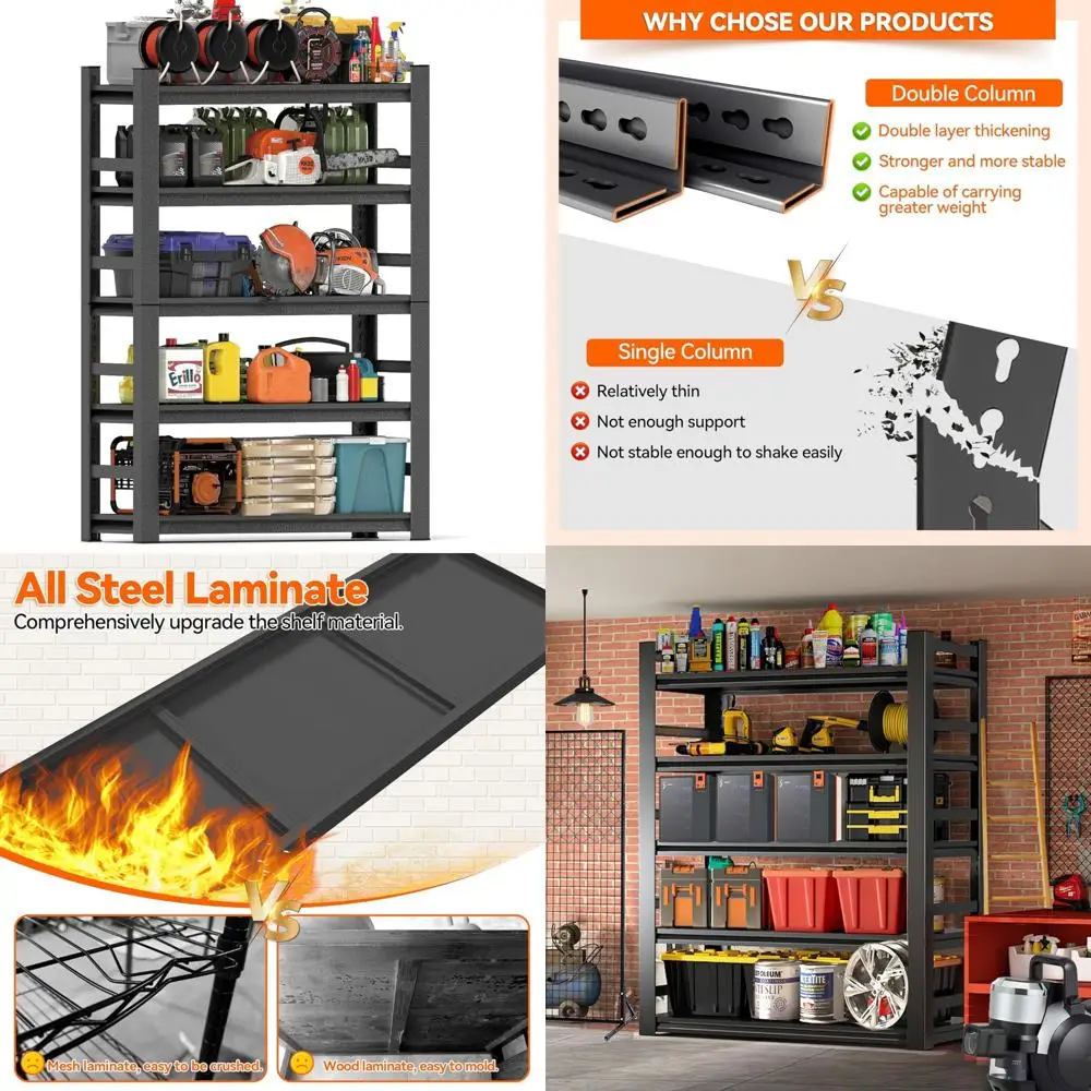 ชั้นวางของเหล็กปรับระดับได้ 5 ชั้น รับน้ำหนักได้ 3000 ปอนด์ สำหรับงานหนัก ชั้นวางโลหะเกรดอุตสาหกรรมสำหรับอุปกรณ์หนัก