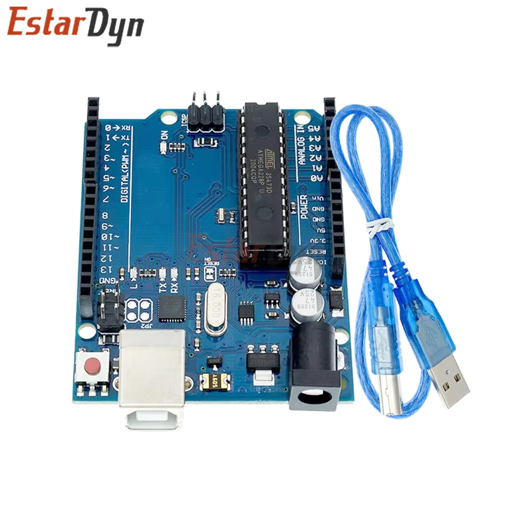 لوحة تطوير Arduino UNO R3 ATmega328P مع كابل USB لمشاريع المبتدئين والتعلم بنفسك