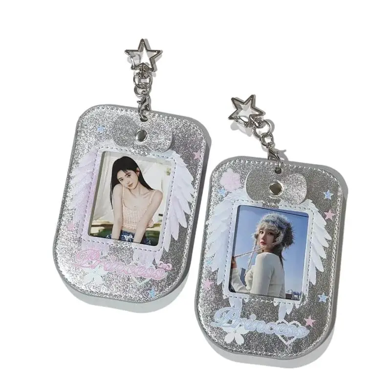 Glitzernder Kpop-Fotokartenhalter mit Engelsflügel-Stern-Schlüsselanhänger, strapazierfähige, kratzfeste Fotohülle für den täglichen Gebrauch von Fans. – Detail 6