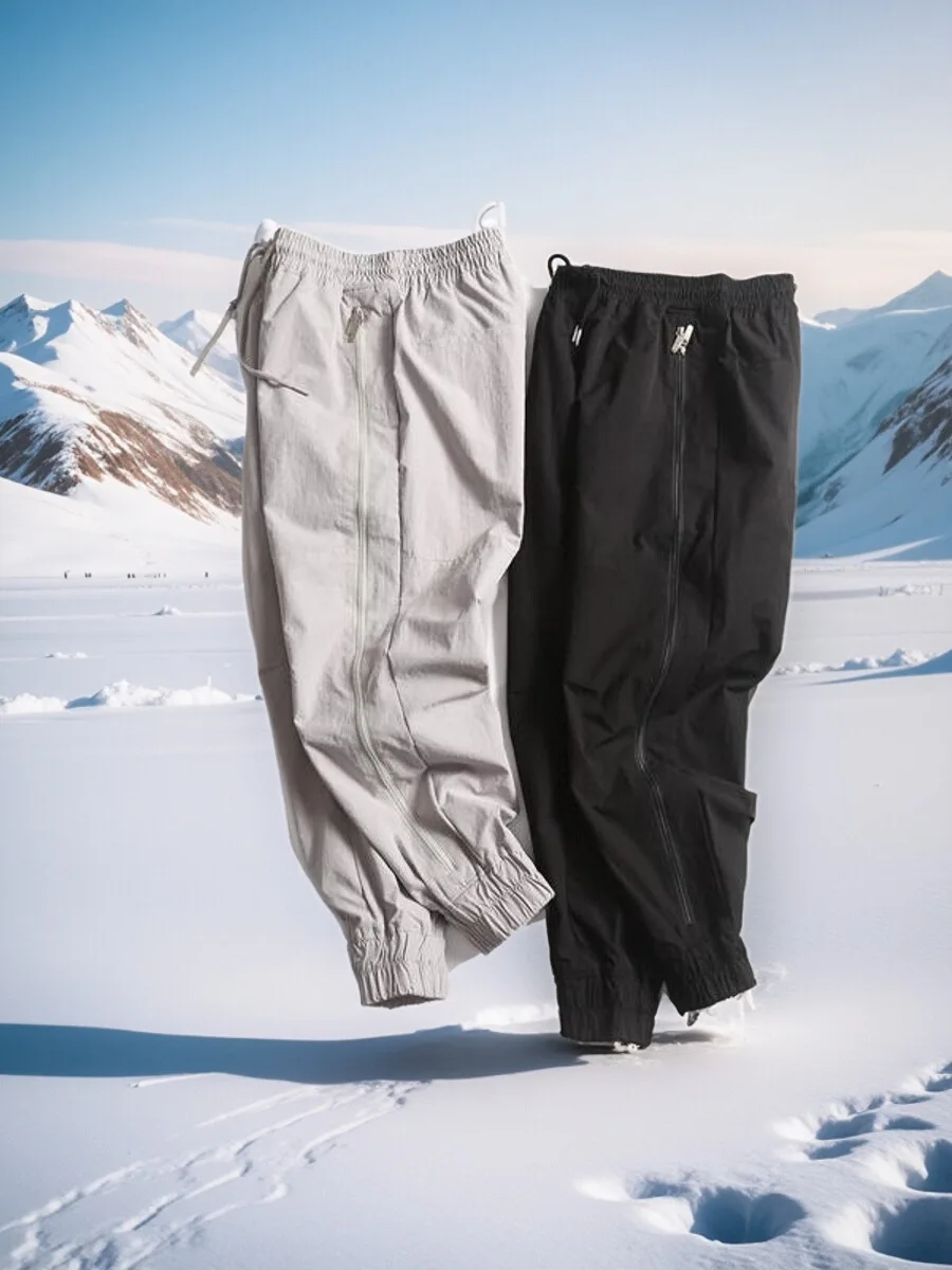 

Модные мужские однотонные повседневные брюки на весну и осень с двойной молнией, рабочая одежда, свободный крой, дышащие длинные брюки