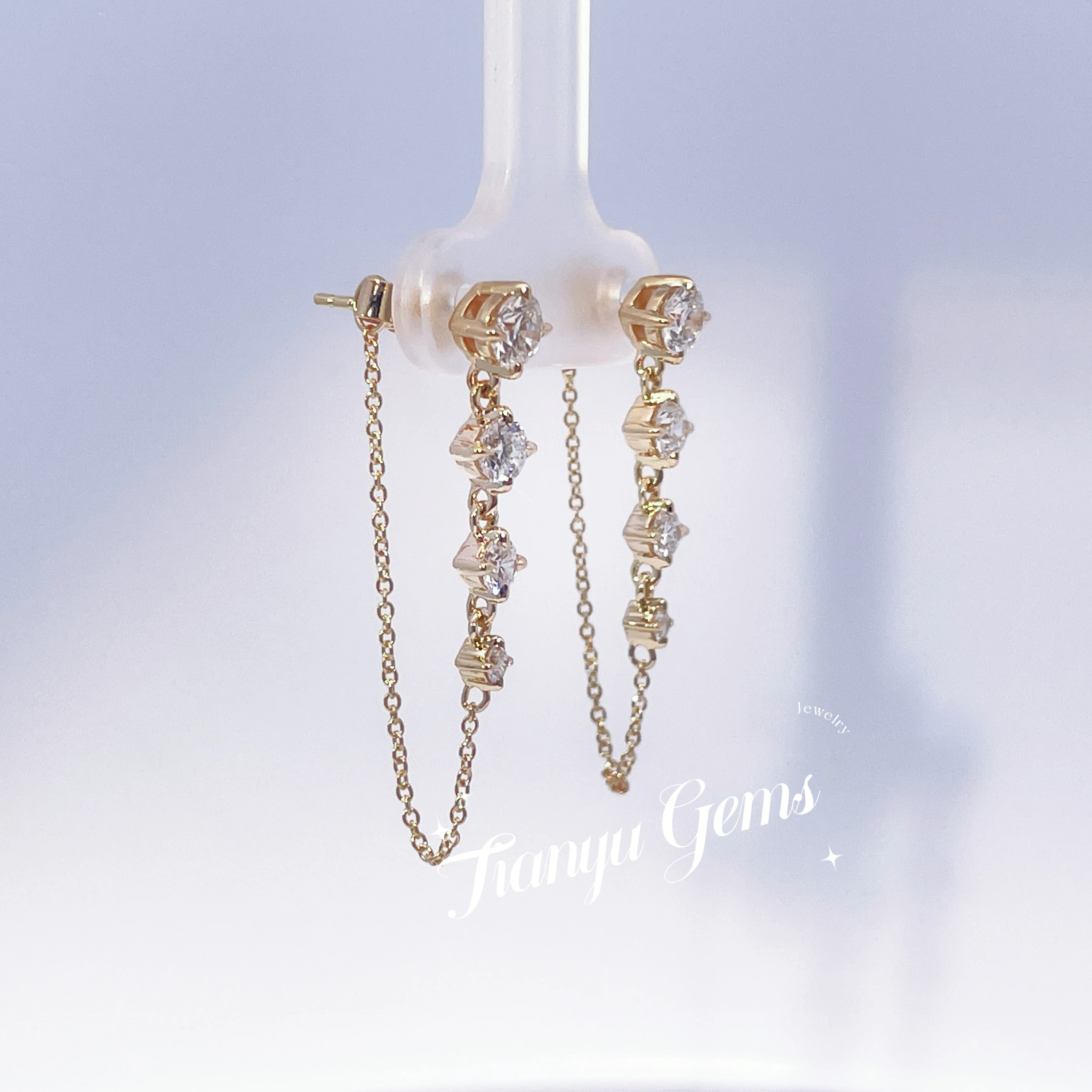 Tianyu Gems 1.1ctw Lab Grown Diamond Women Drop Earrings 18k Yellow Gold Round DEF Sparkle HPHT Diamonds 14k 10k Wedding Earring