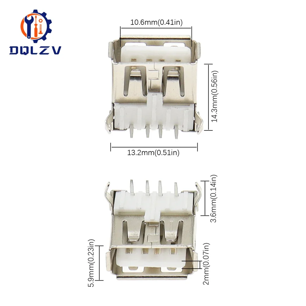 USB 2.0 Type A Female Jack Port 4Pin DIP Soldering Connector PCB Socket USB-A Type Right Angle