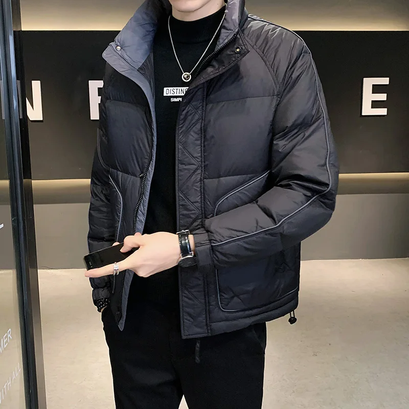 New Men's Duck Down Jackets 2024 Autumn Winter Casual Loose Warm Short Puffer Coats Outwear Solid Loose Tops Down-Filled Garment