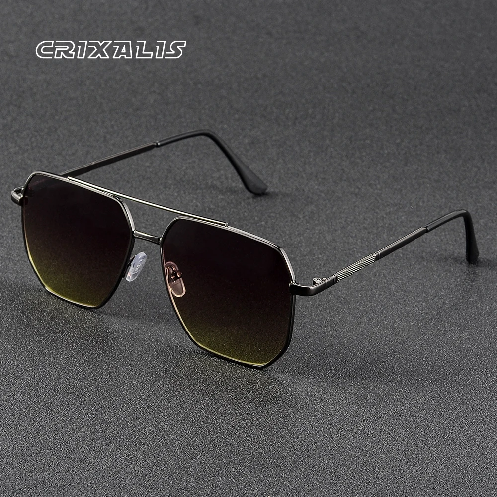 

CRIXALIS Polygon Metal Sunglasses for Men Women Fashion Anti Glare Driving Sun Glasses Male Design Pilot Shades Female UV400