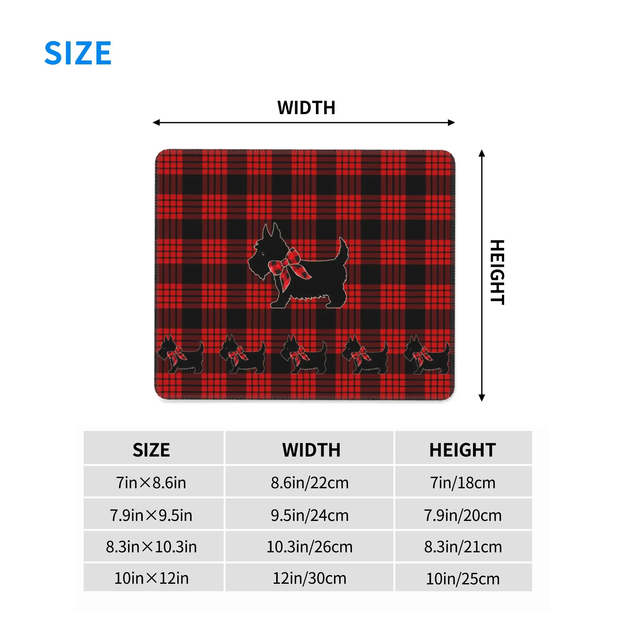 Black Scottie Dog Plaid Tartan Scottish Terrier Lover Mouse Pad Computer Keyboard Mouse Mat PC Laptop Desk Mat Office Table Mats