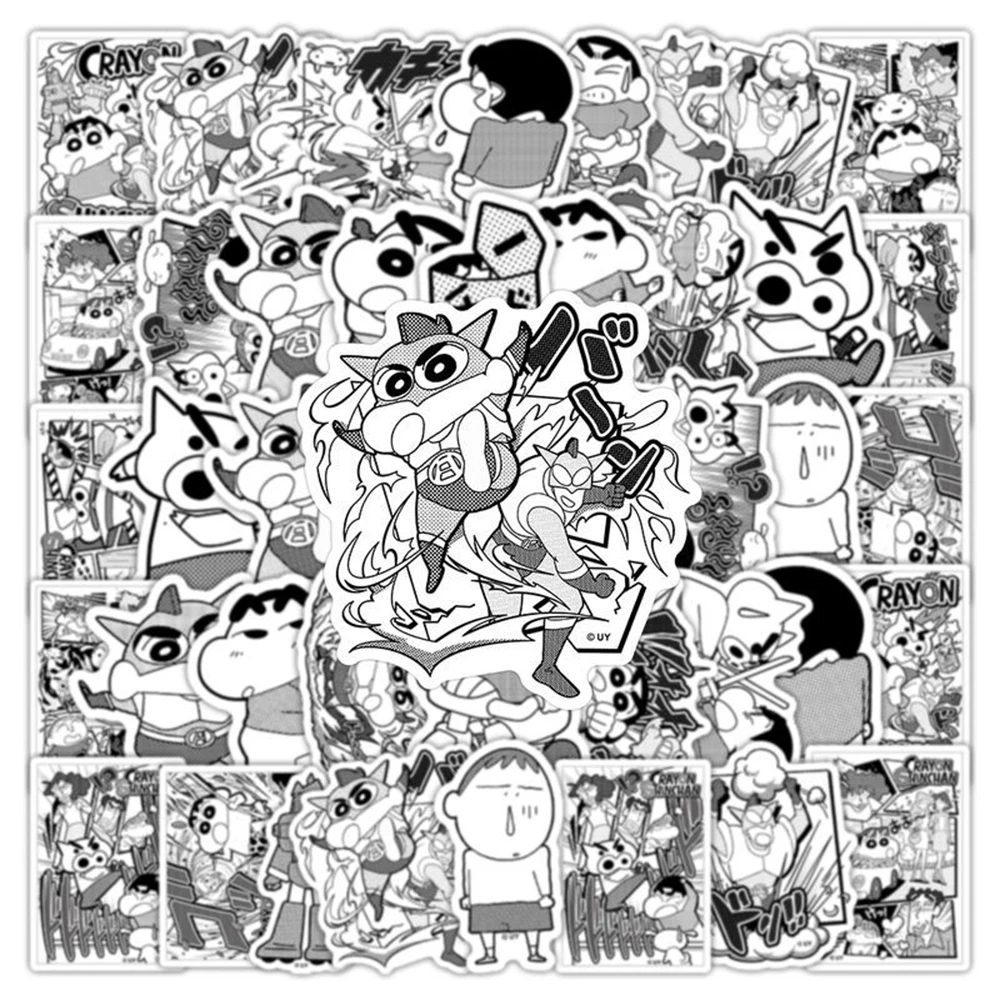 

10/30/50pcs Crayon Shin-chan Anime Stickers Black White Graffiti Decals DIY Stationery Phone Case Notebook Classic Manga Sticker