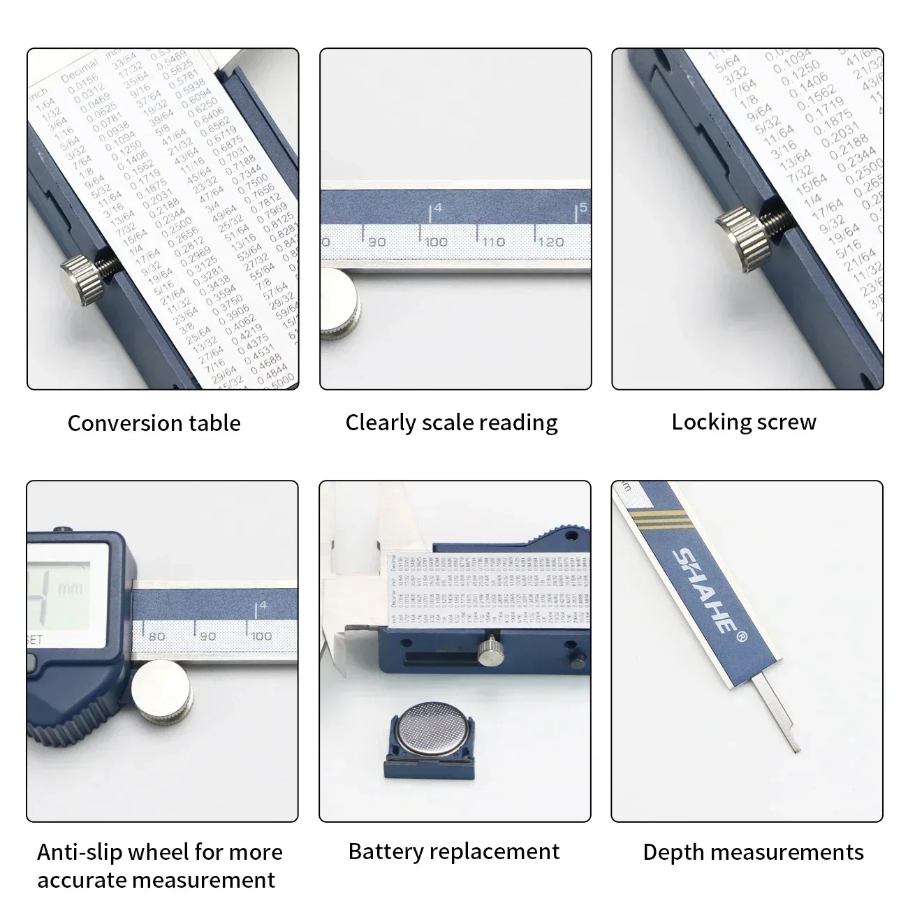 SHAHE Built-in Wireless Data Output Digital Caliper 150/200/300mm Steel Calipers Measuring Tool Electronic Micrometer Caliper