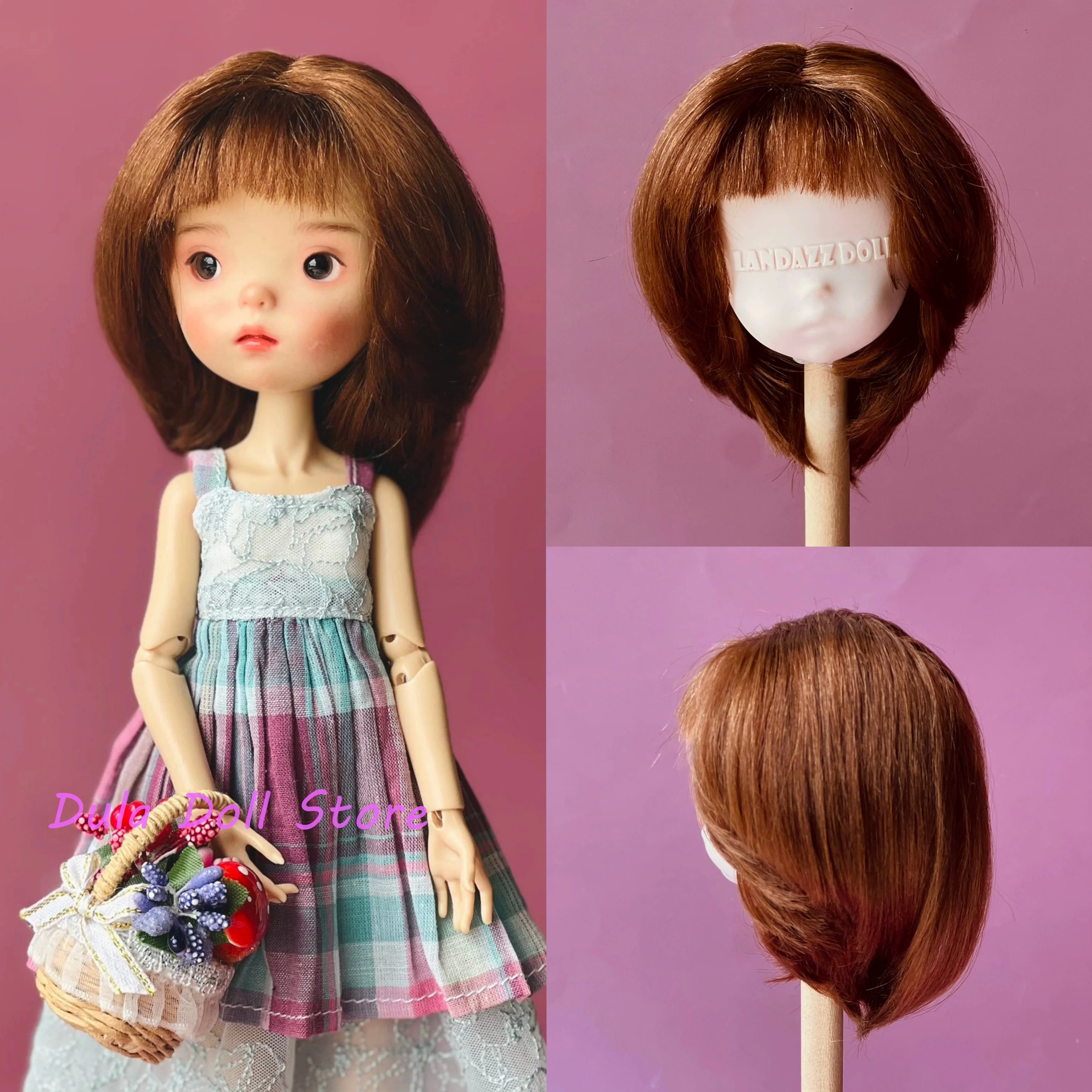 

Dula Doll Wigs for Landoudou Landazz Mohair Brown medium long hair 16cm head circumstance