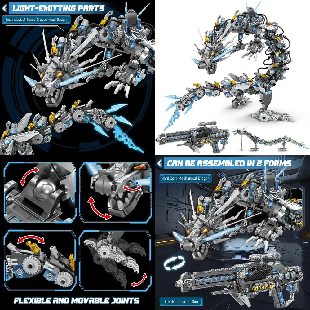 

Mechanical Grey Dragon Building Kit for Adults & Teens, 2-in-1 Model, 1390 Pieces Collectible Toy Gift