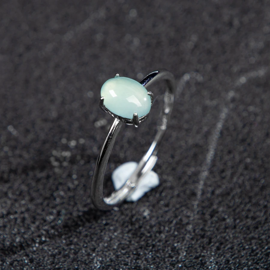 

TIMESWIND Аутентичный натуральный нефрит А-типа Светло-голубой овальной формы для женщин S925 Открытое кольцо Модные украшения с сертификатом