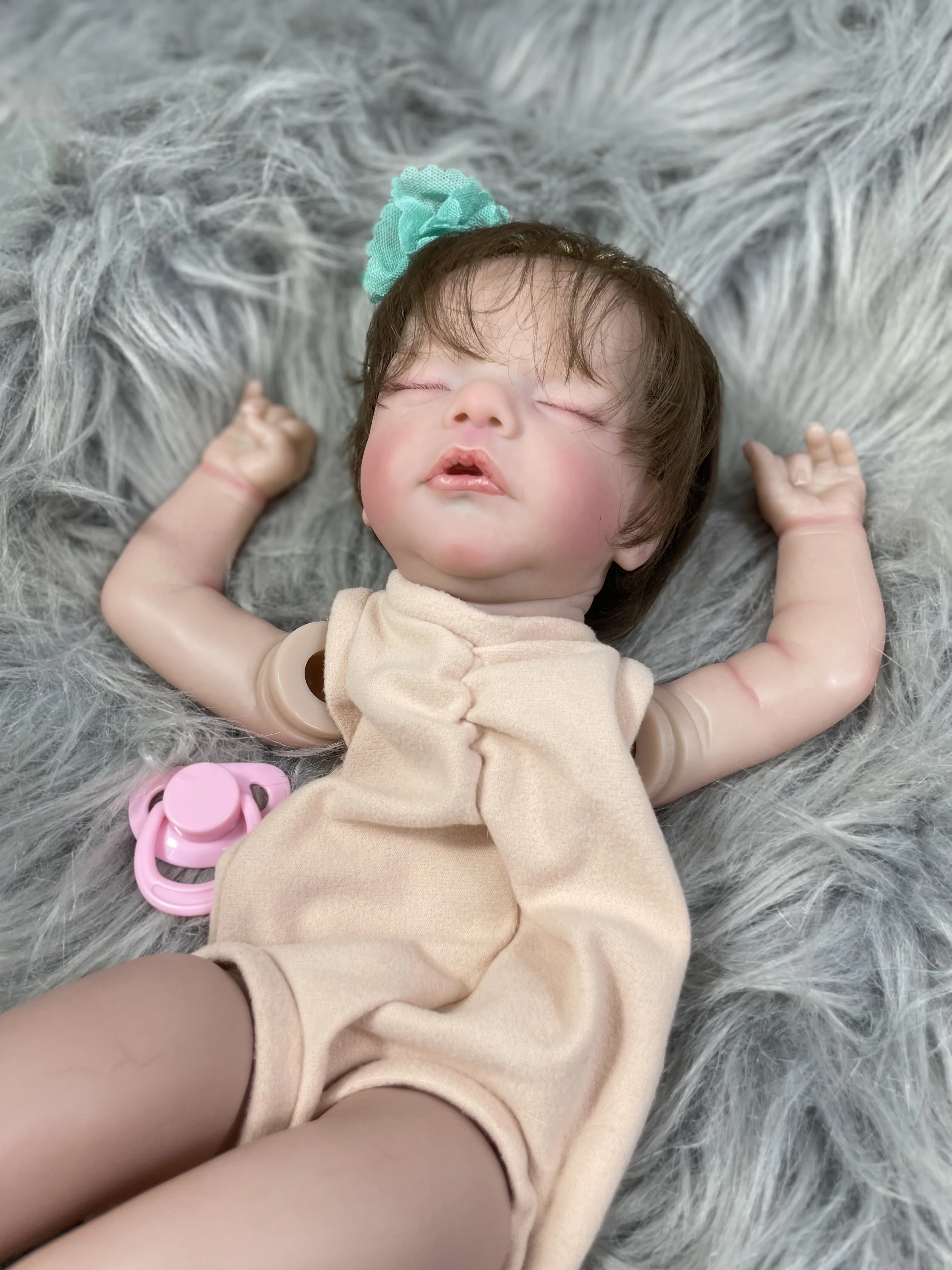 19 Inch Already Painted Reborn Doll Kits Sam With Hair Transplant Lifelike 3D Painted Skin Visible Veins Handmade Mold