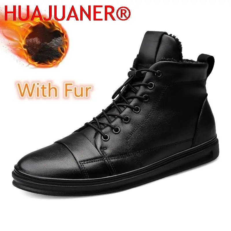 

Men Boots Genuine Leather Shoes Mens Sneakers Male Casual Footwear Fashion Outdoor Winter Ankle Boots Shoes Black Sneakers 47 48