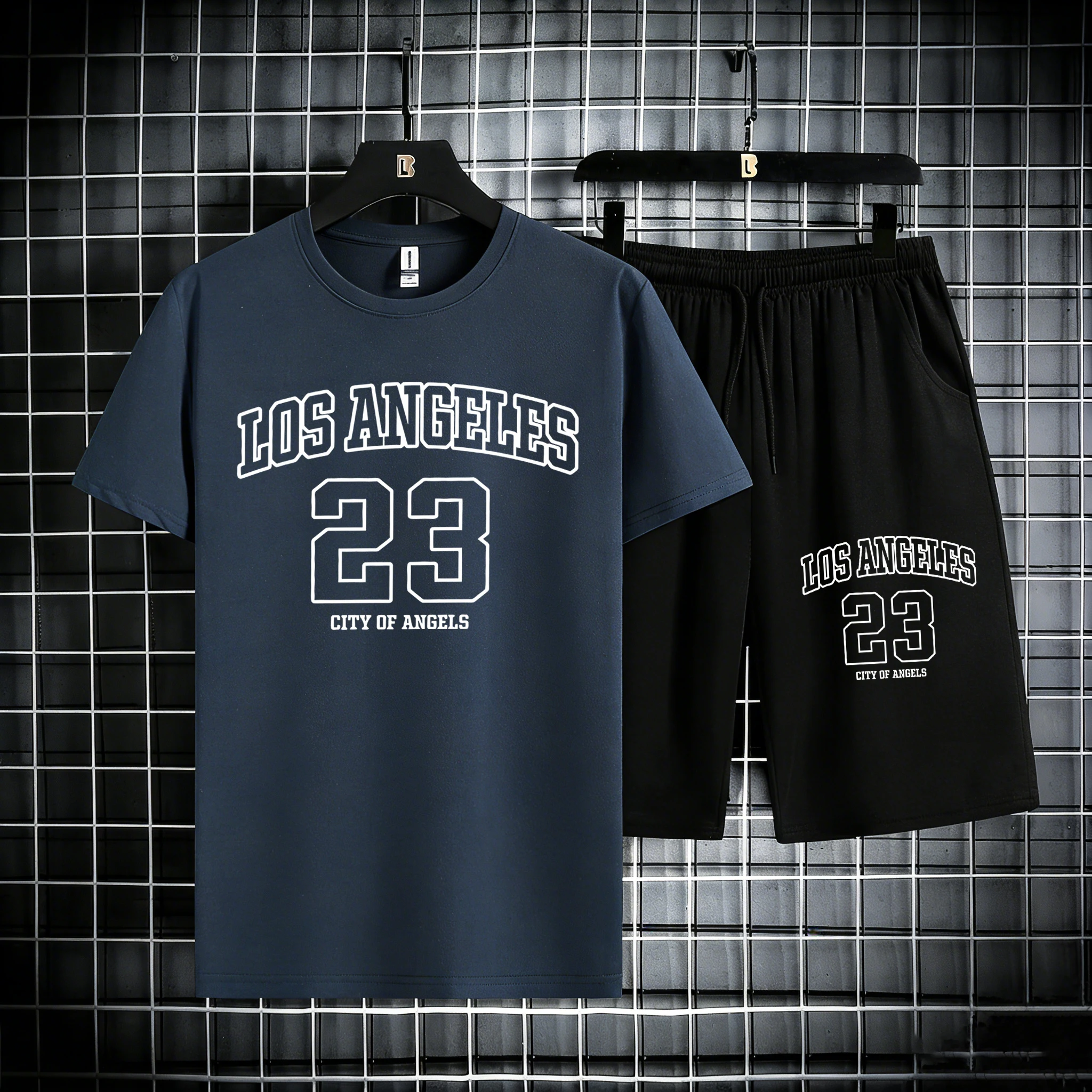 

Los Angeles Number 23 Printing Mens Cotton Summer Beach Streetwear Suits Casual Stretch Short Pants Fashion Office Tee Shirts