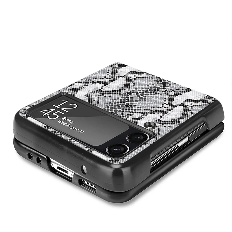 Matte Phone Case For Samsung Galaxy Z Flip6 5G Flip5 Flip4 Flip3 ZFlip 6 3 4 5 Snake Skin Print Hard Black Cover image 4
