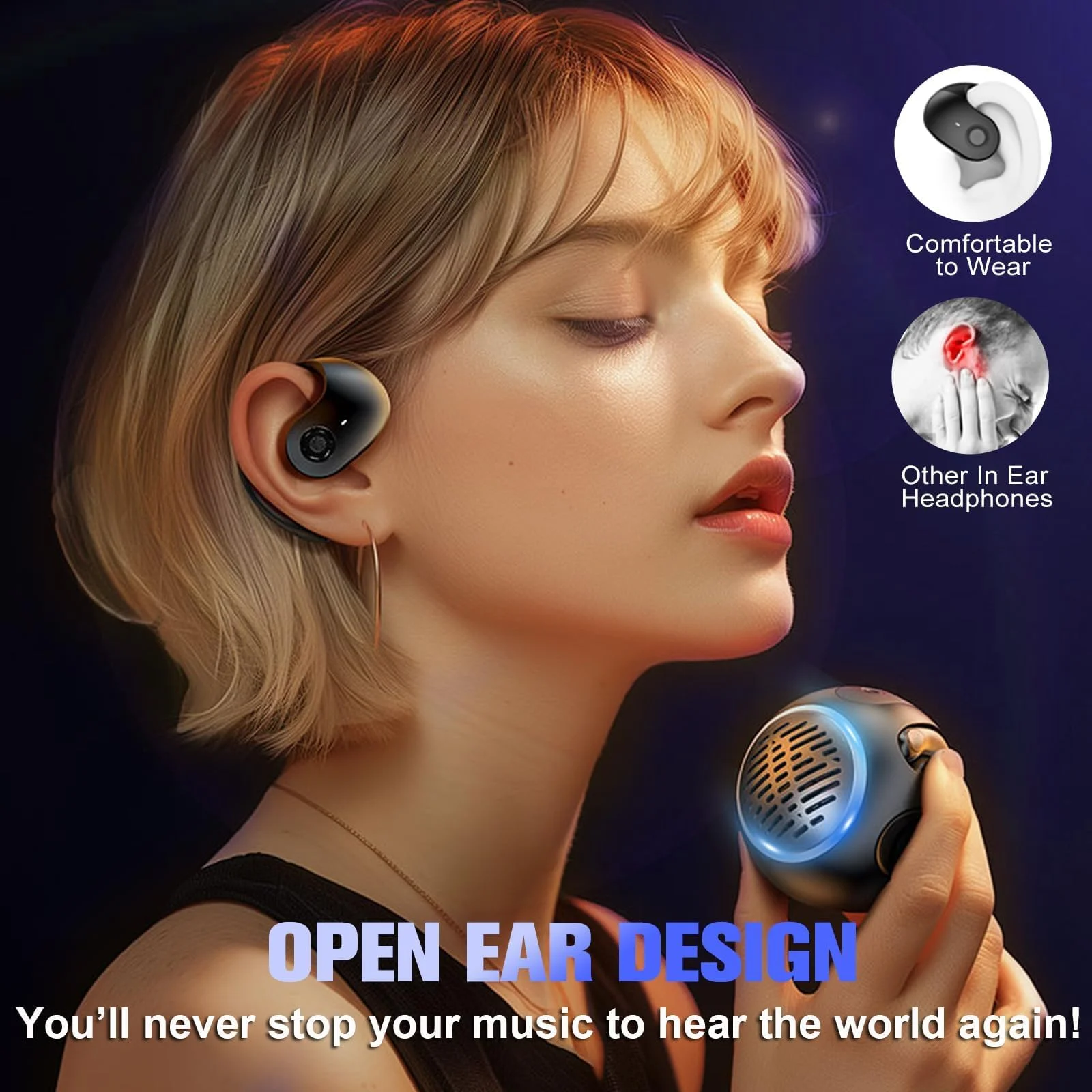 2 in 1 OWS Wireless Earbuds with Bluetooth Speaker Wateproof TWS Earphone RGB Light Open Ear Sport Headphones For IOS Android