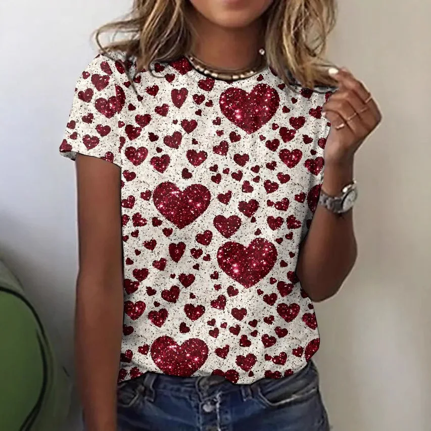

Painted Flower Pattern 3d Digital Print Short Sleeve T-shirt Summer Casual Top