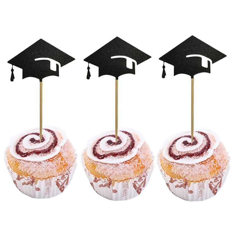 6Pcs/Set 5.5*10cm Graduation Season Doctor's Hat Plug-In Cupcake Topper Hat Cap Graduate Party Grad Cake Decoration Supplies